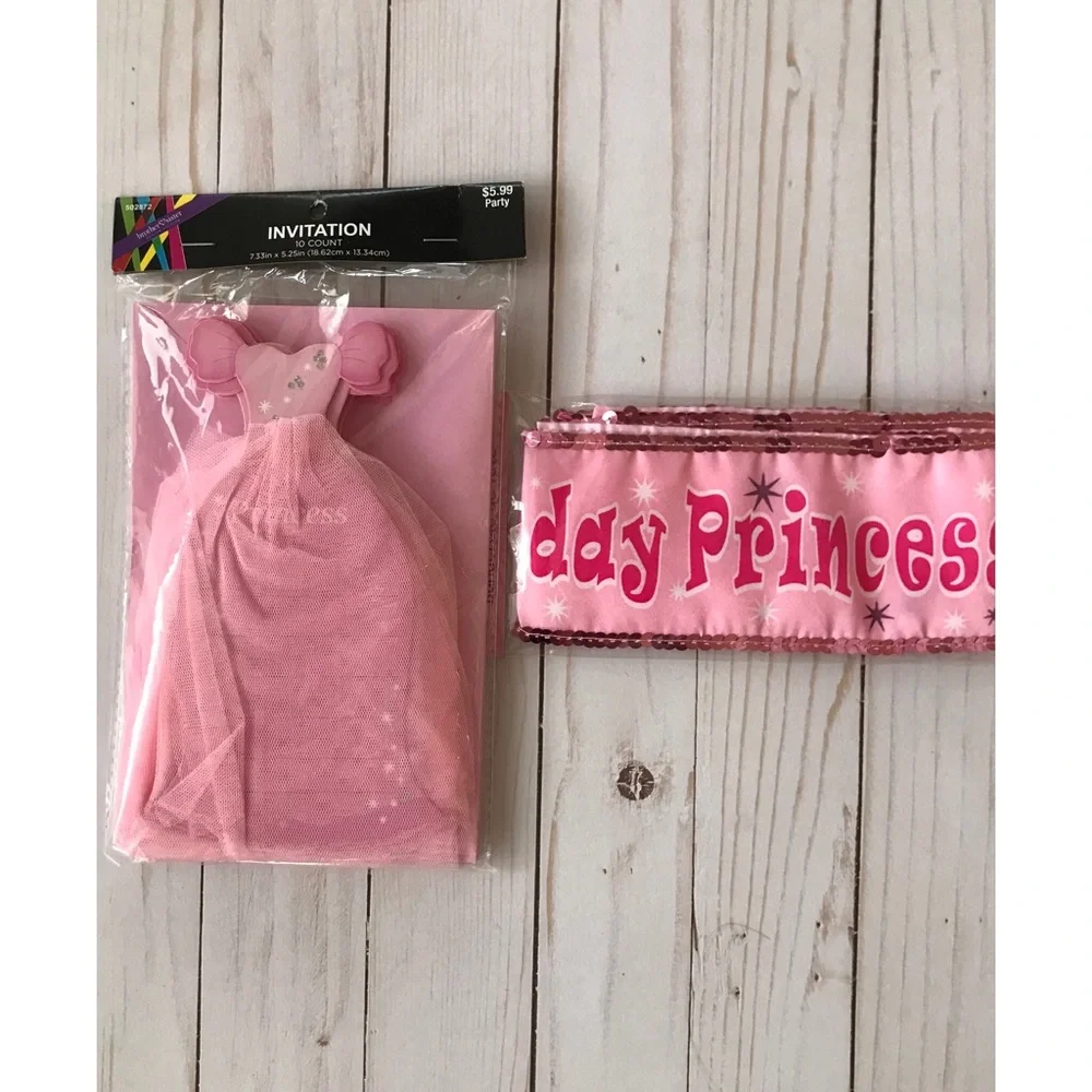 Pink Princess Dress Party Invitations & Party Sash